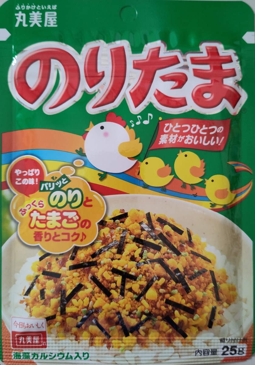 Marumiya Noritama furikake packet with the large Japanese text のりたま.